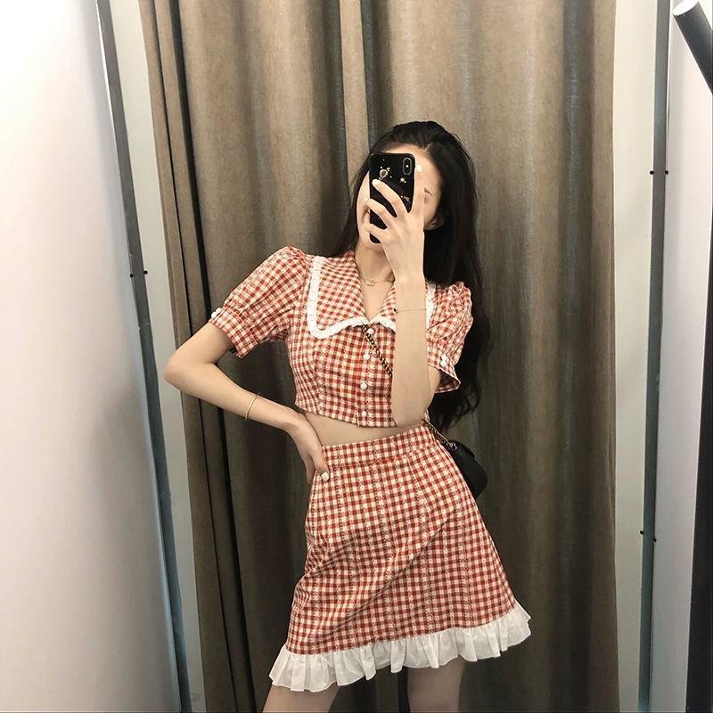 Set váy croptop kẻ ca ro xinh sắn có lót trong váy(hàng sẵn