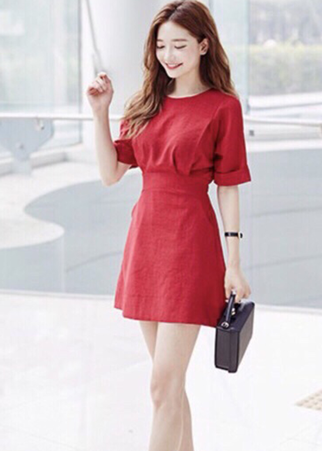 Đầm suông đỏ bo thun XDS153