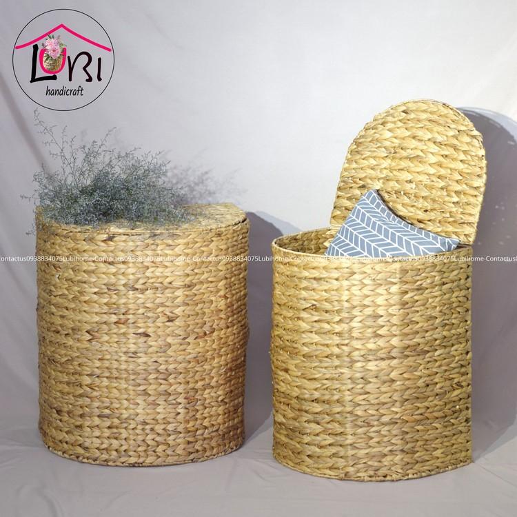 - Rương đựng đồ giặt đan lục bình hình bán nguyệt - sang trọng
