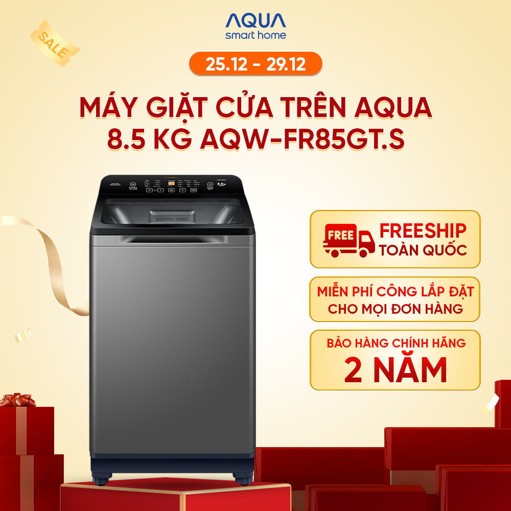 Máy giặt cửa trên Aqua 8.5kg AQW-FR85GT.S - Hàng chính hãng - Chỉ giao HCM, Hà Nội, Đà Nẵng, Hải Phòng, Bình Dương, Đồng Nai, Cần Thơ