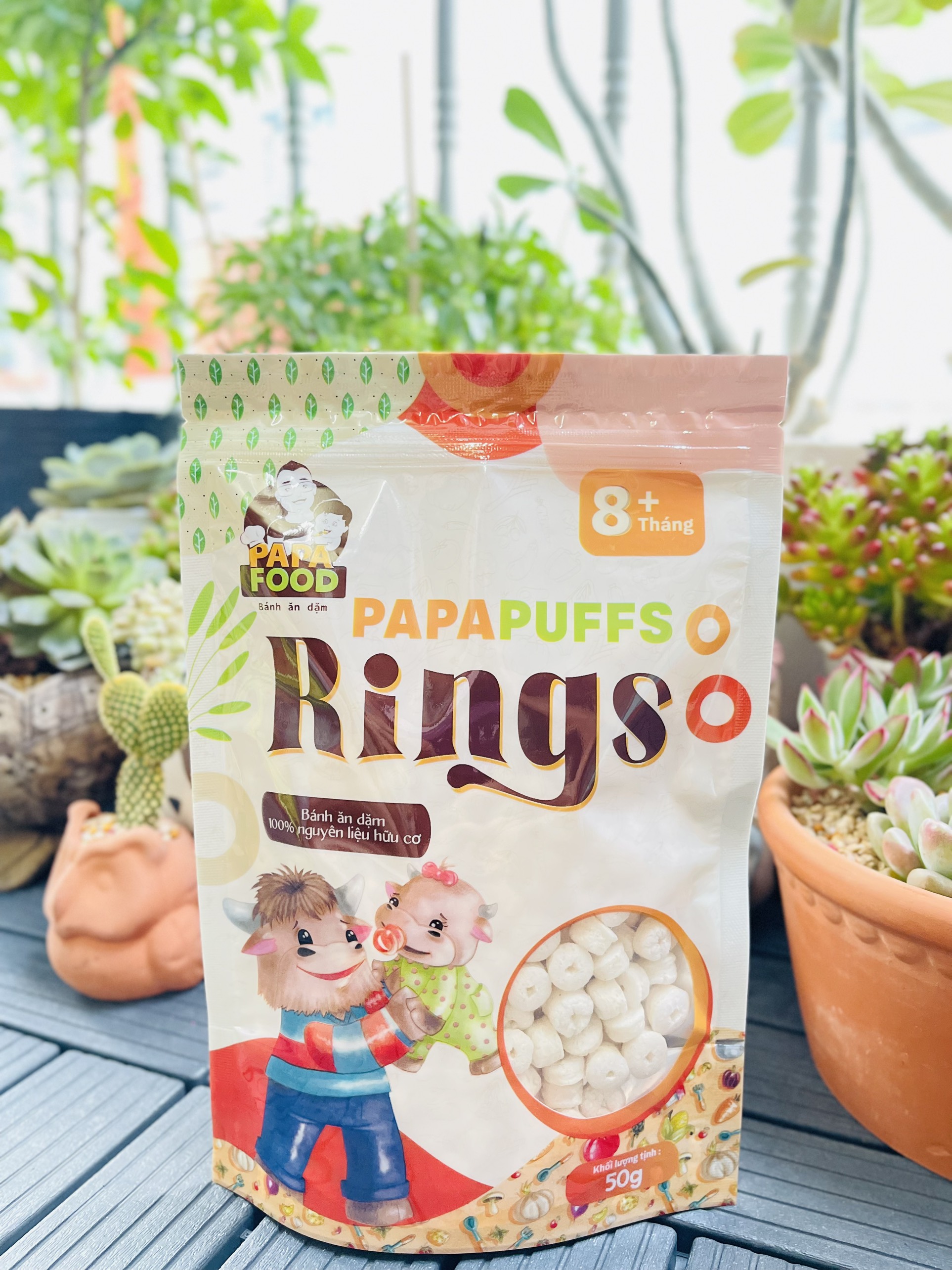 Bánh ăn dặm PAPAFOOD PAPAPUFFS RINGS - 100% Nguyên Liệu Hữu Cơ - Gói 50G