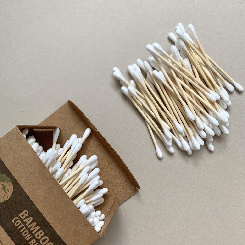 Tăm Bông ngoáy tai thân gỗ tre (Hộp 100c) thân thiện Môi trường (Bamboo Cotton Buds)