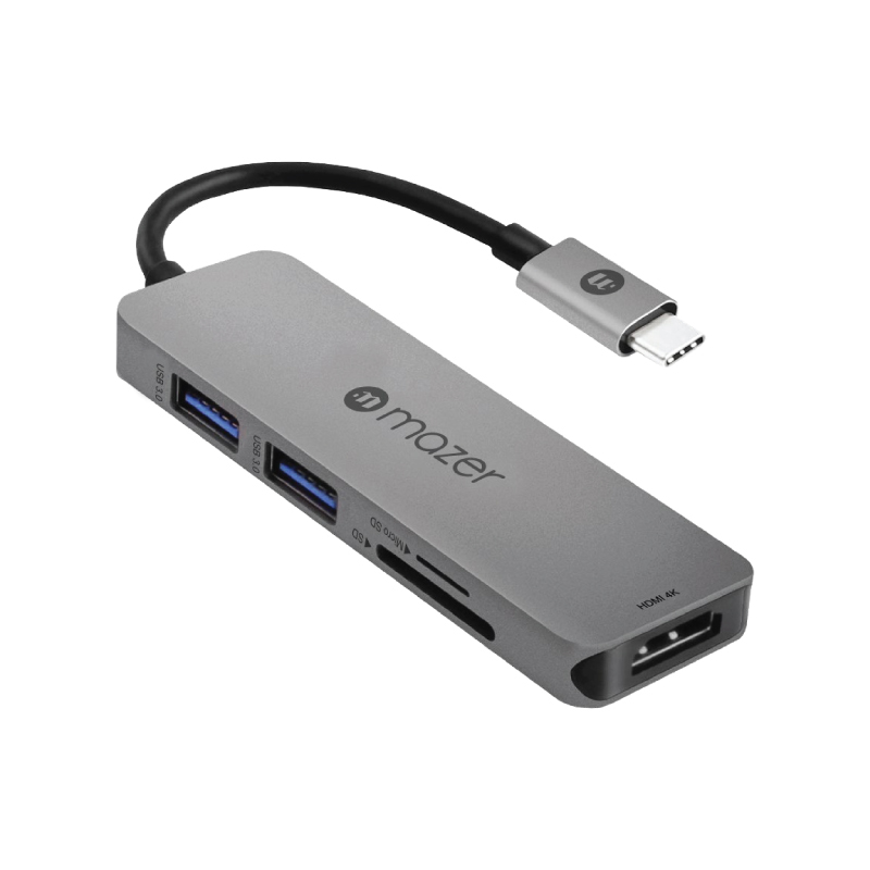 Hub Chuyển Đổi Mazer USB-C to HDMI4K + USB 3.0X2 + SD/Micro SD Adapter - Hàng Chính hãng