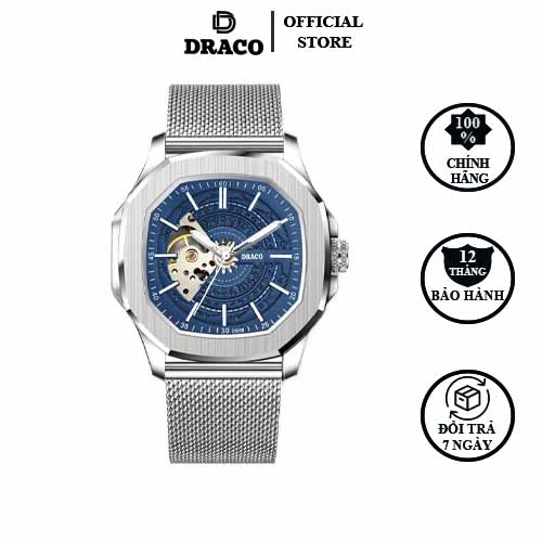 Đồng hồ nam Draco D23-DS68 “DongSon” Automatic trắng xanh kết hợp chất liệu dây thép không gỉ màu bạc-thời trang nam thể thao