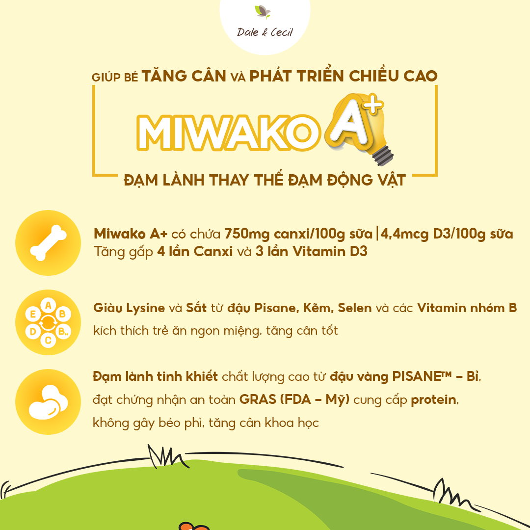 Sữa Miwako A+ Sữa Hạt Cho Bé Tăng Chiều Cao Ngủ Ngon Phát Triển Thông Minh, Sữa Không Đường 700g Vị Vani x2 Hộp - miwako