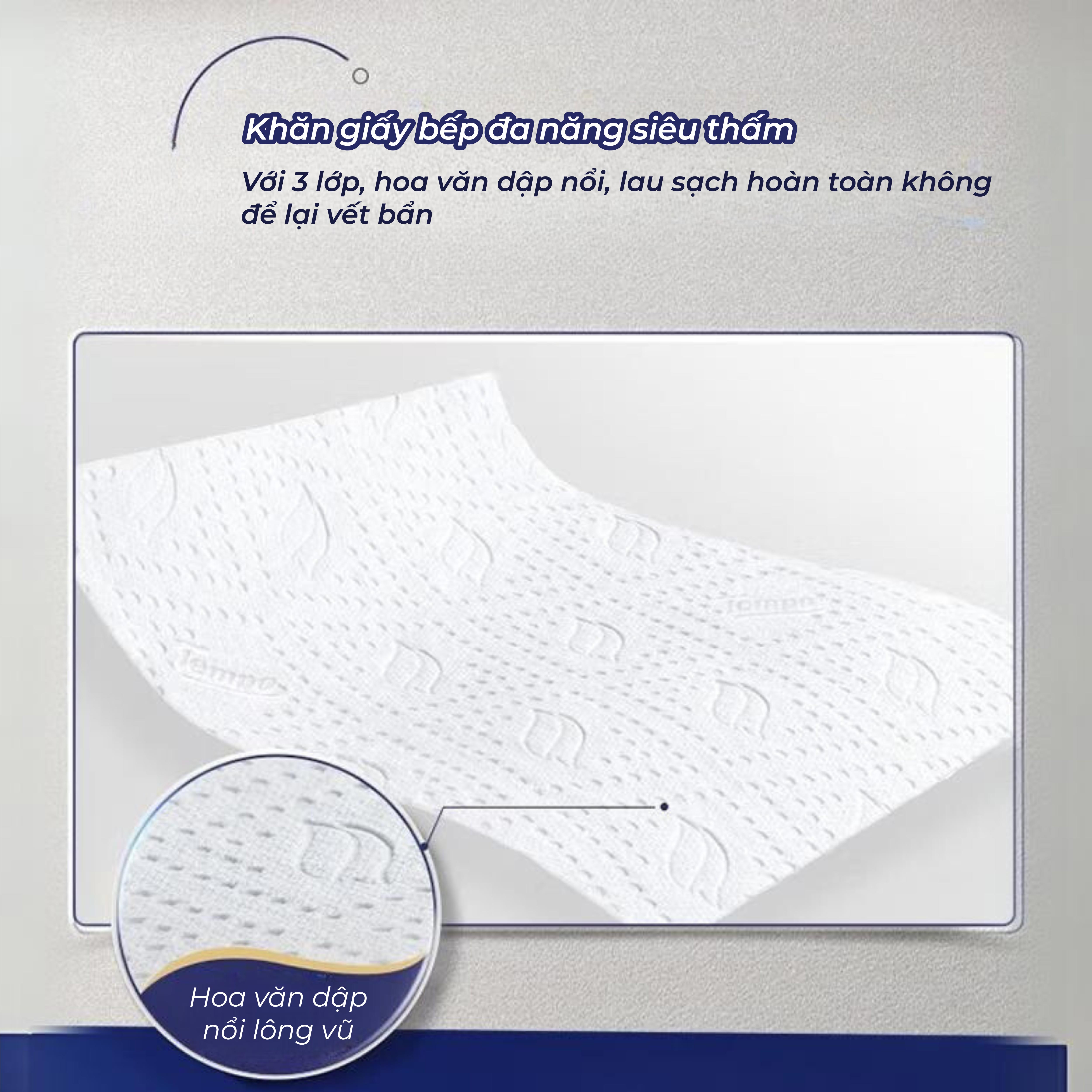 [MUA 1 LỐC TẶNG 1 GÓI KHĂN ƯỚT + 1 GIÁ ĐỠ BẾP] Khăn Giấy Bếp Rút Đa Năng Tempo Bền Dai Thương Hiệu Đức