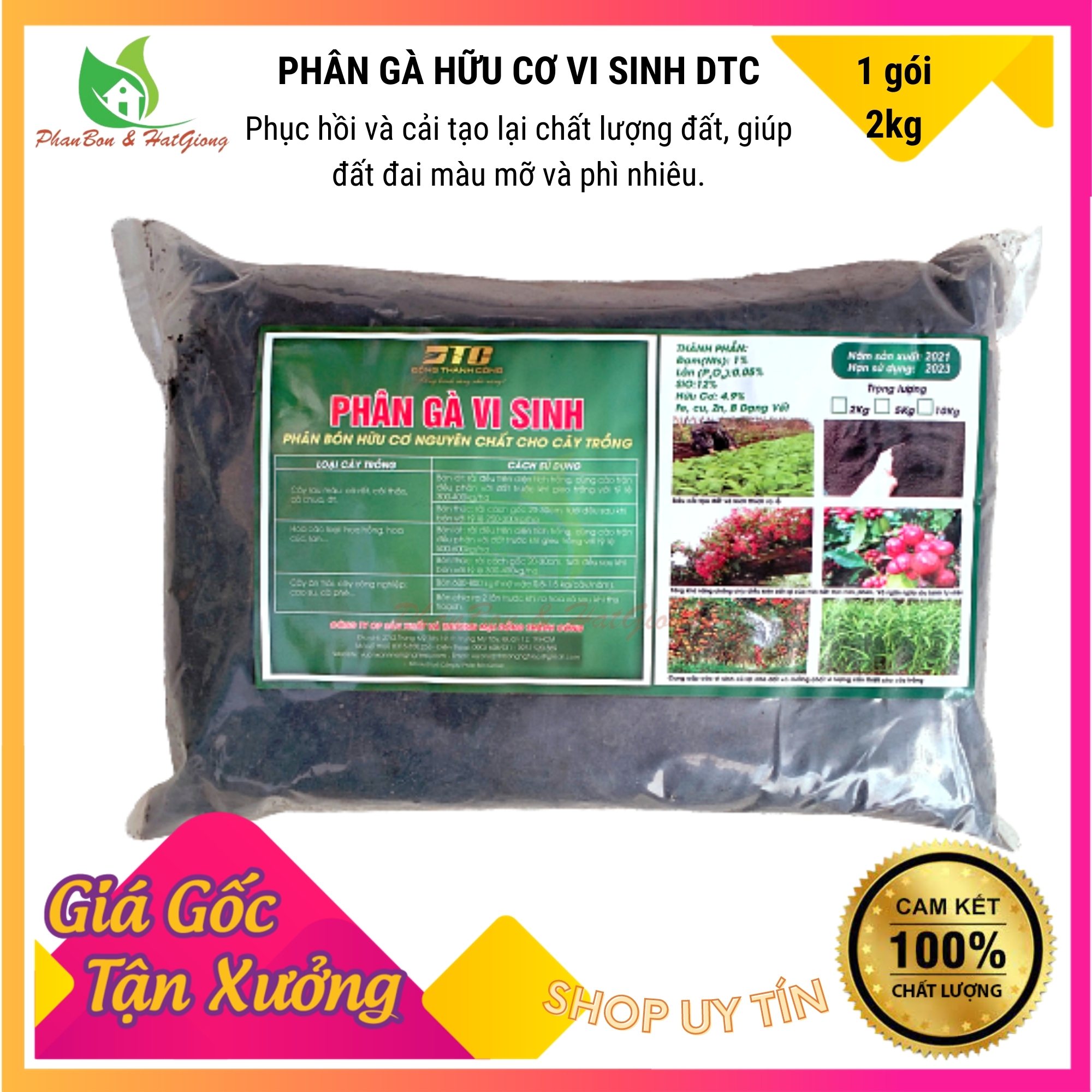 Phân Gà Ủ Hoai Phân Bón Vi Sinh Hữu Cơ 2Kg Đồng Thành Công - Shop Phân Bón và Hạt Giống