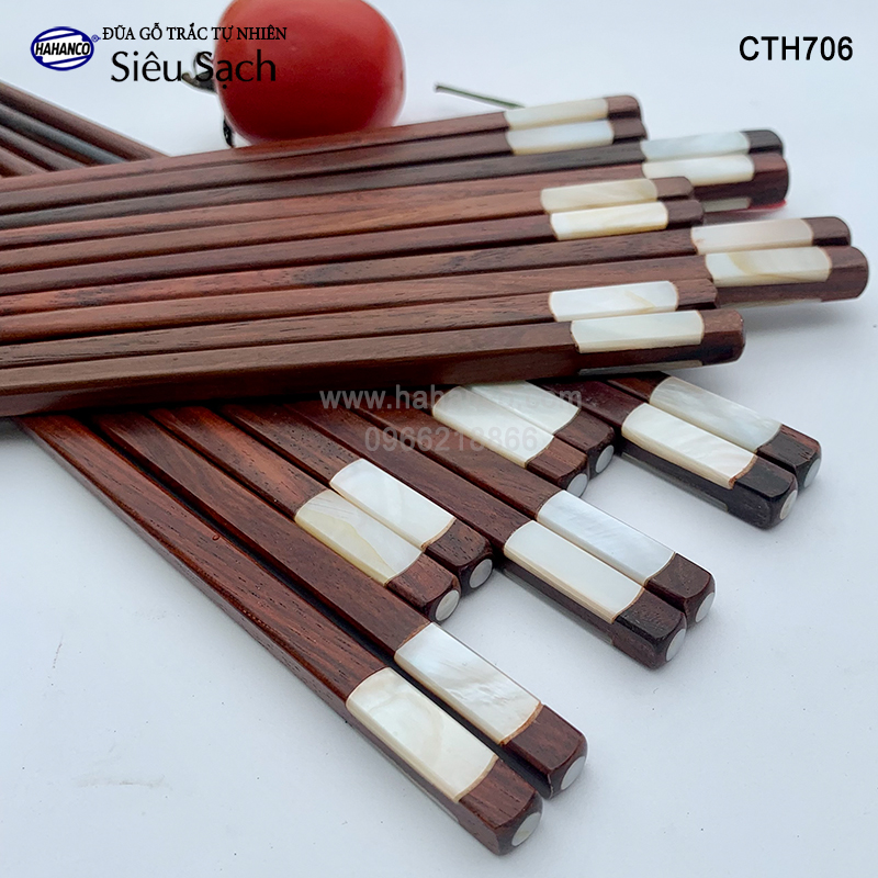 Đũa gỗ Trắc đầu khảm xà cừ 2 cạnh CTH706 - Làm quà tặng hoặc biếu cho người thân, đối tác