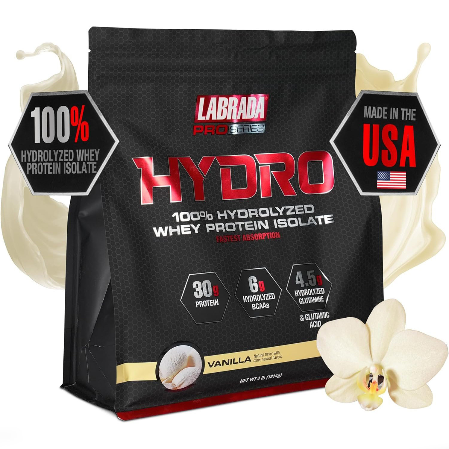 Labrada Pro Series HYDRO | 100% Hydrolyzed Whey Protein Isolate | 30g Protein, 6g BCAA, 4.5g Glutamine | Hấp Thu Nhanh, Tinh Khiết, Không Đường &amp; Không Lactose