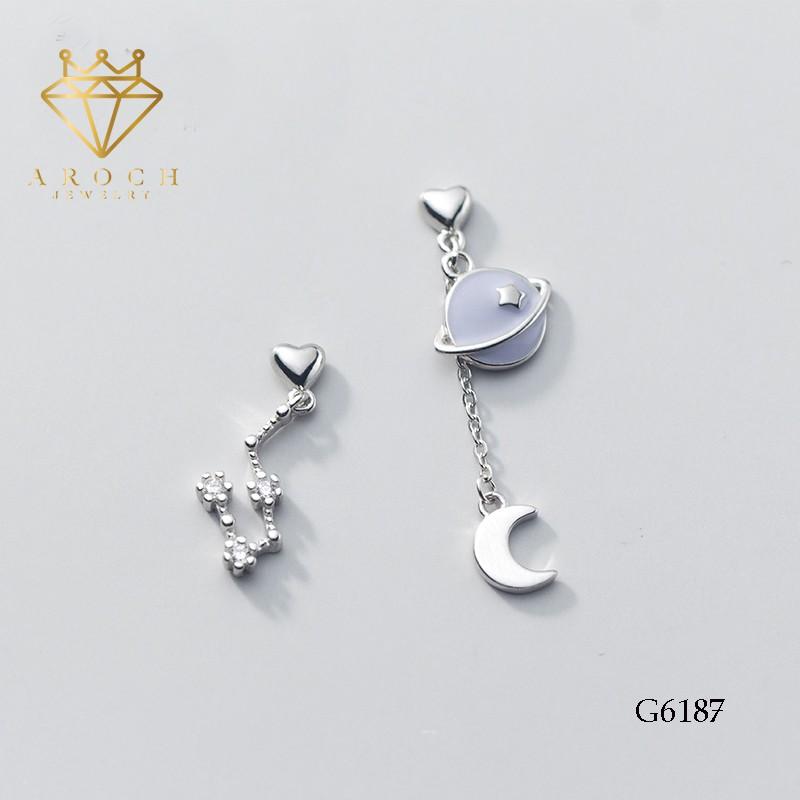 Khuyên tai bạc Ý bất đối xứng lạ mắt G6187 - AROCH Jewelry