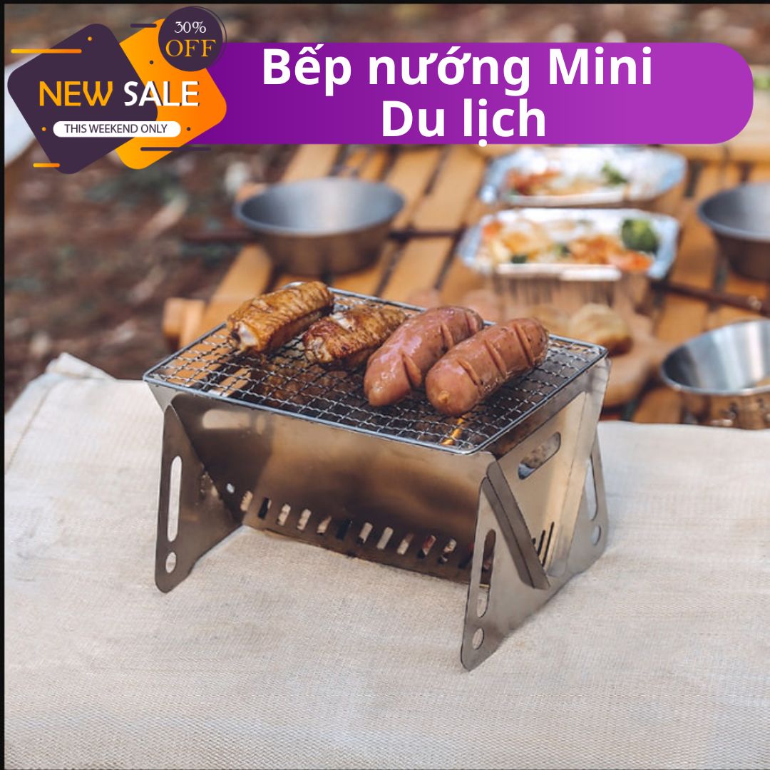 Bếp nướng than hoa gấp gọn - Bếp nướng thịt BBQ Mini bằng thép không gỉ cho cắm trại ngoài trời, Có thể gấp gọn tiện dụng khi đi du lịch