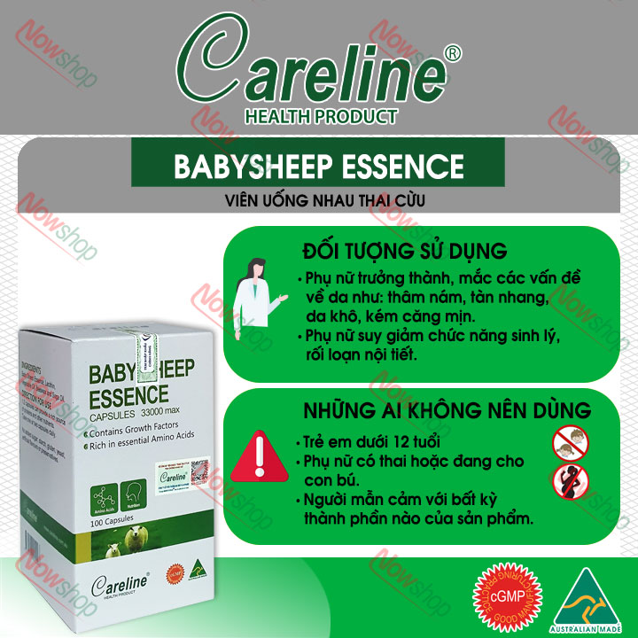 Viên uống nhau thai cừu Careline Baby Sheep Essence 33000mg giúp đẹp da và tăng cường nội tiết tố nữ