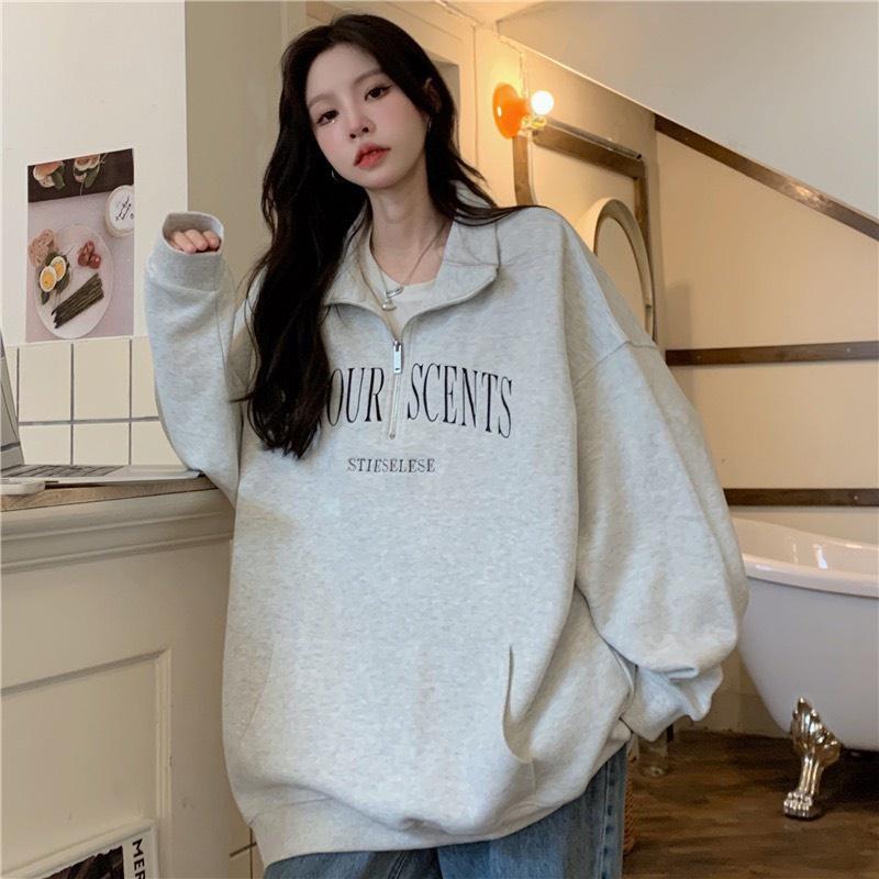 Áo Sweater Nỉ Zip Unisex Cổ Cao In Chữ FAVOUR