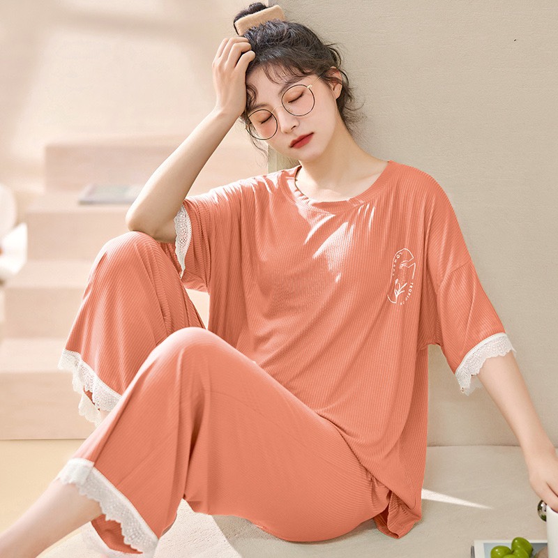Đồ bộ mặc nhà tay ngắn quần dài phong cách Hàn cho nữ