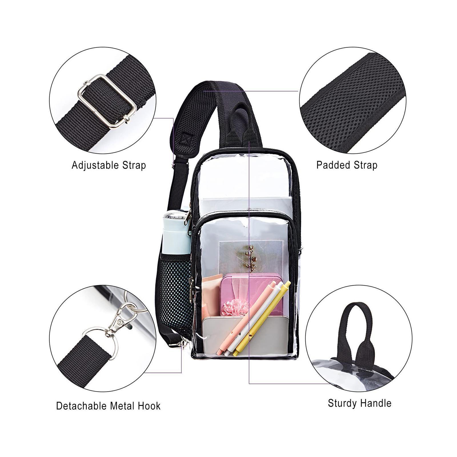 Clear  Bag Transparent Chest Daypack Casual with Mesh Water Bottle Holder Purse Shoulder Bag Crossbody Backpack for Beach Biking Travel