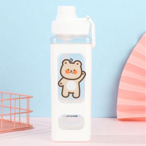 Bình nước thể thao dáng vuông dung tích 700ml kèm sticker đáng yêu