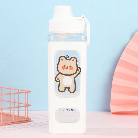 Bình nước thể thao dáng vuông dung tích 700ml kèm sticker đáng yêu