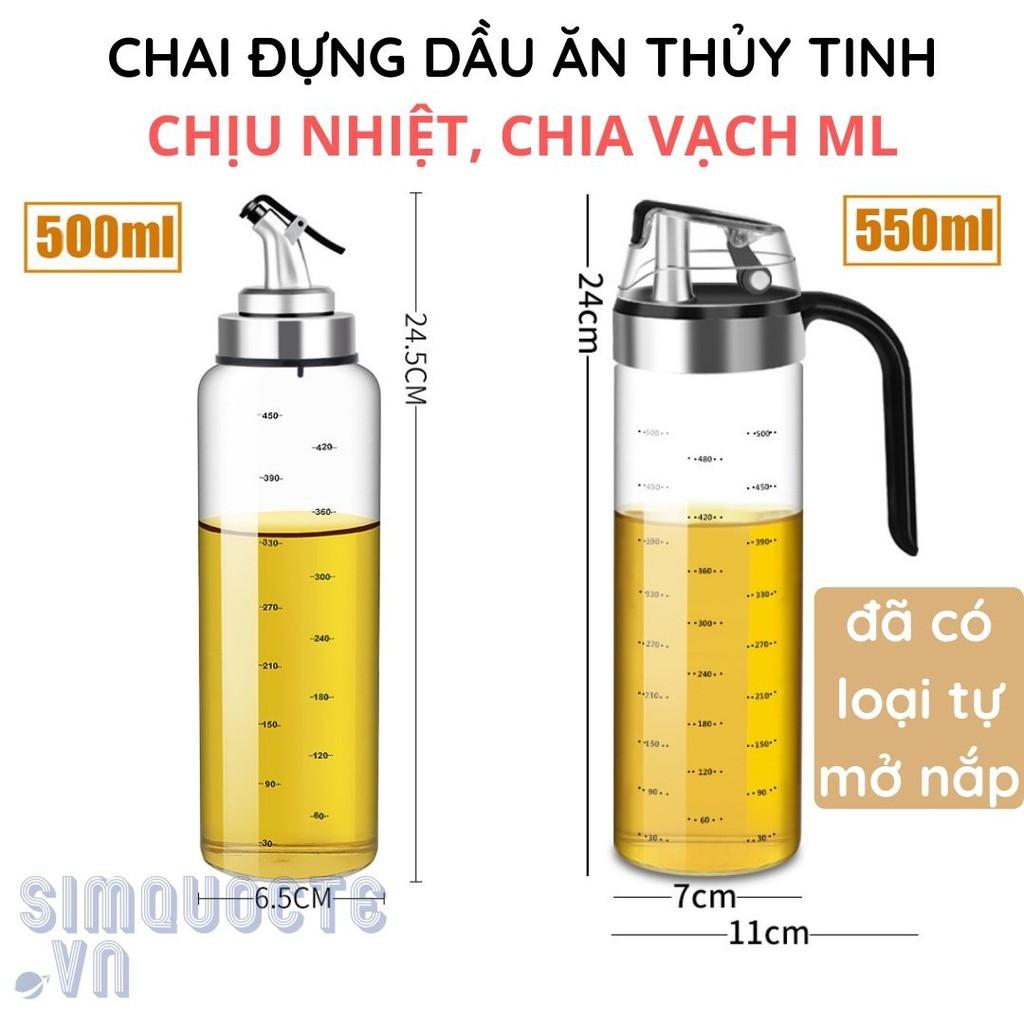 Chai Lọ Bình thủy tinh đựng dầu ăn nước mắm tự mở nắp khi rót 550ml