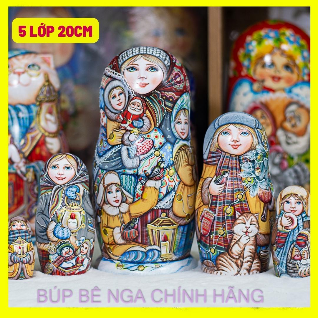 BỘ BÚP BÊ NGA MATRYOSHKA 5 LỚP 20CM HOA VĂN "CÔ BÉ MÙA ĐÔNG" CỰC ĐẸP VÀ PHONG CÁCH, CÁ TÍNH