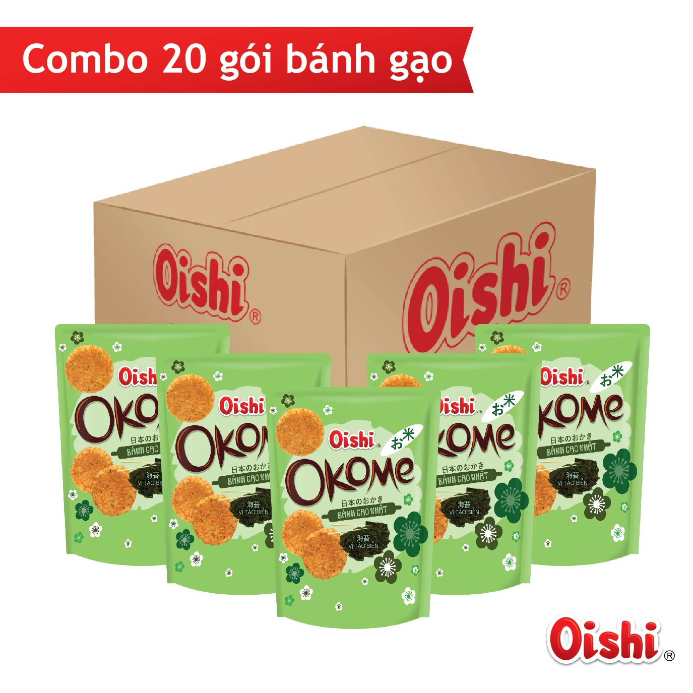 Combo 20 gói Oishi Bánh Gạo Nhật Vị Tảo Biển Okome