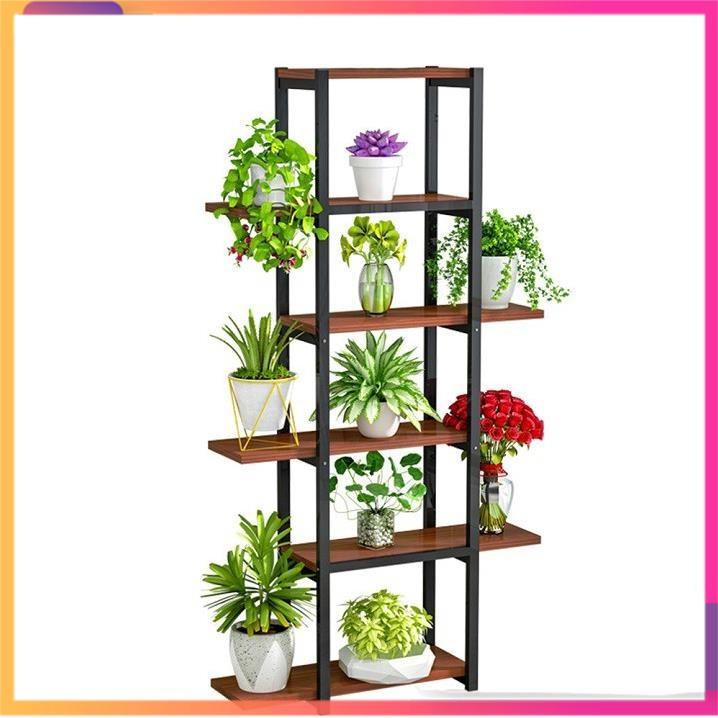 Re0510 Kệ trang trí gỗ 6 tầng khung sắt - Kệ để đồ trang trí - Kệ trưng bày - Tủ kệ trang trí