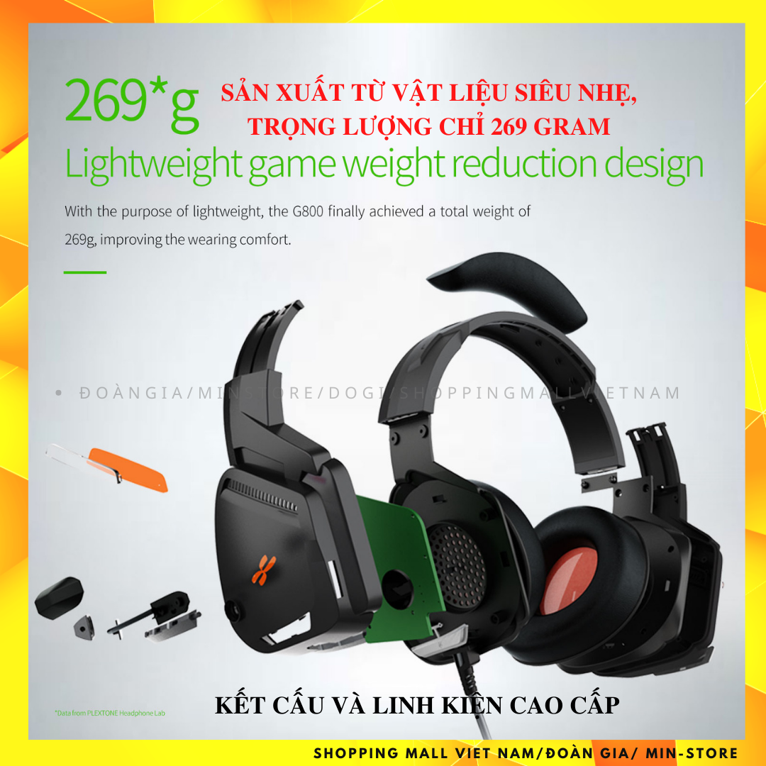 Tai nghe gaming chụp tai có dây chơi game PLEXTONE G800 tích hợp micro dài kèm chuẩn kết nối 3.5mm tiện dụng (Bản quốc tế, hàng chính hãng, Màu đen đỏ, Tặng Găng Gaming)