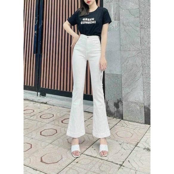 Quần Jeans ống Loe Dài Trắng Đen Co Giãn
