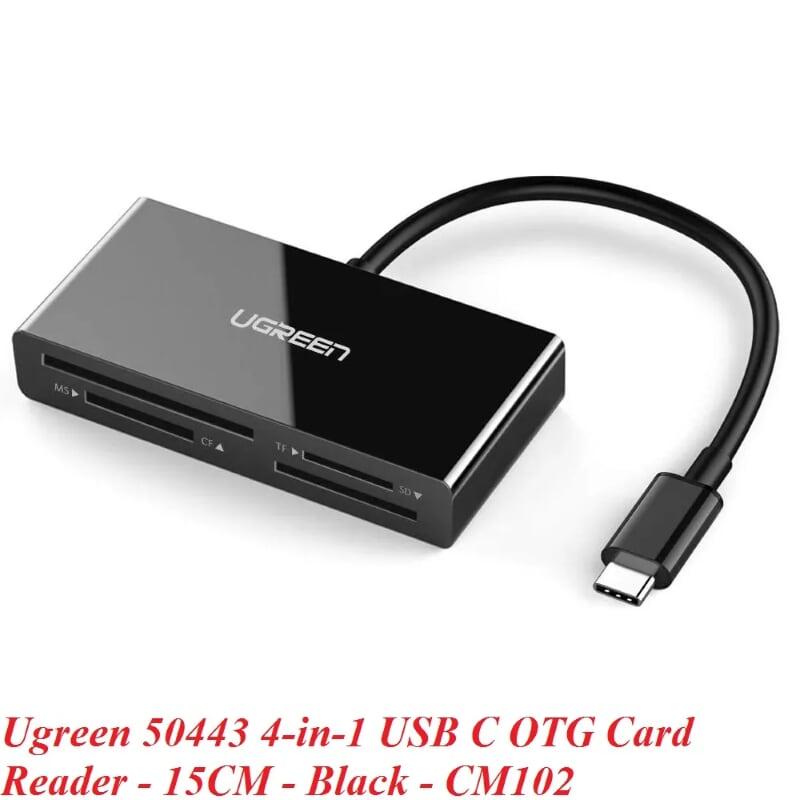 Ugreen UG50443CM102TK 15CM màu đen đầu đọc thẻ 4 trong 1 USB type C OTG - HÀNG CHÍNH HÃNG