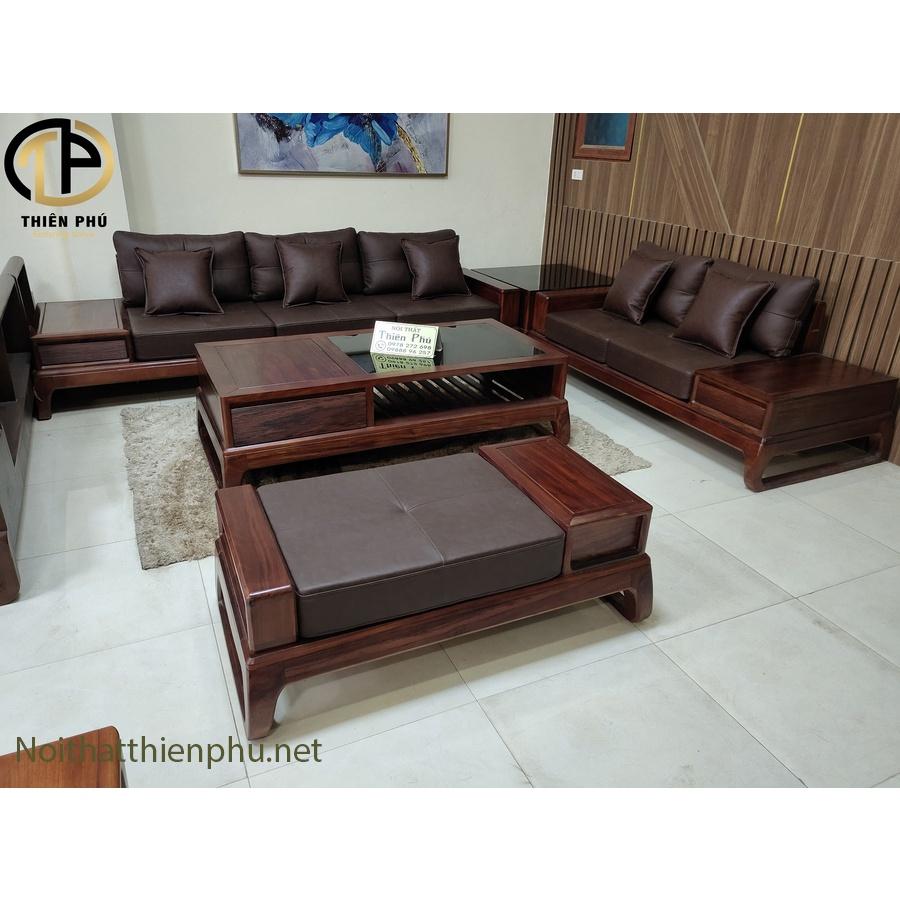 Hàng Kỹ - Sofa Gỗ Hương Xám Chữ U TP235 Tặng Kèm Gối, Kính Hàng Cao Cấp