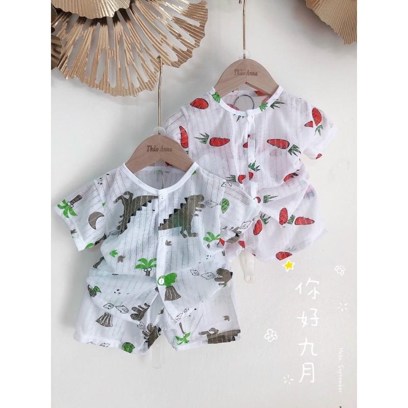 BỘ COTTON GIẤY CỘC TAY CHO BÉ 5-15 KG, CÀI CÚC GIỮA GIAO MẪU NGẪU NHIÊN - B01