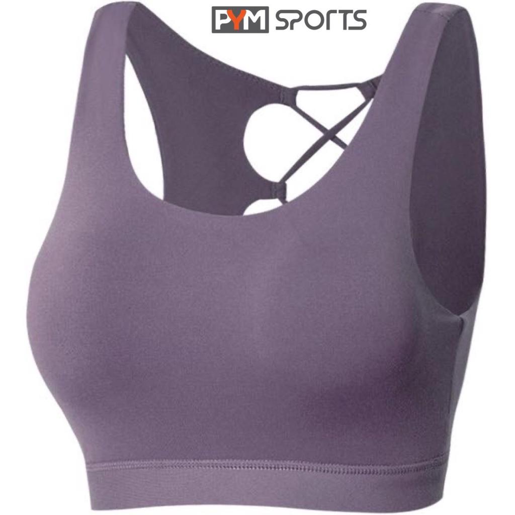 Áo bra tập gym, tập yoga bigsize đan dây sau lưng PYMSPORT - PYMBR016 chống sốc, 3 màu hồng, tím, đen