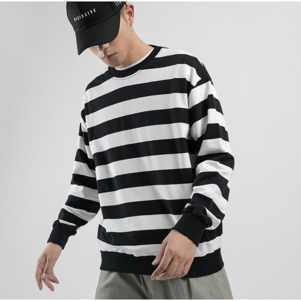 Áo Sweater kẻ đen trắng 100% cotton mềm mịn nam nữ mặc được ulzzang - ẢNH THẬT