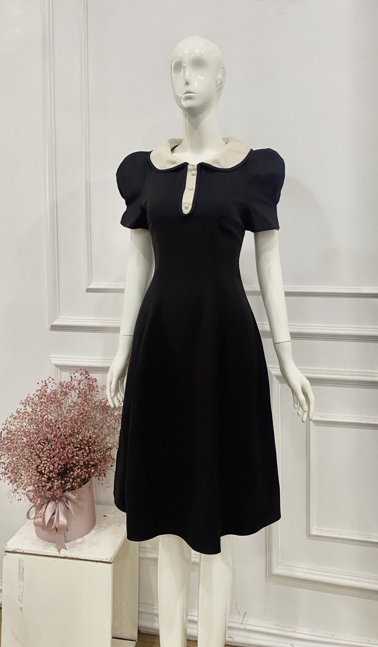 Đầm nữ ngắn tay cổ sơ mi phối cúc dáng dài thiết kế cao cấp TK Fashion - dkb216