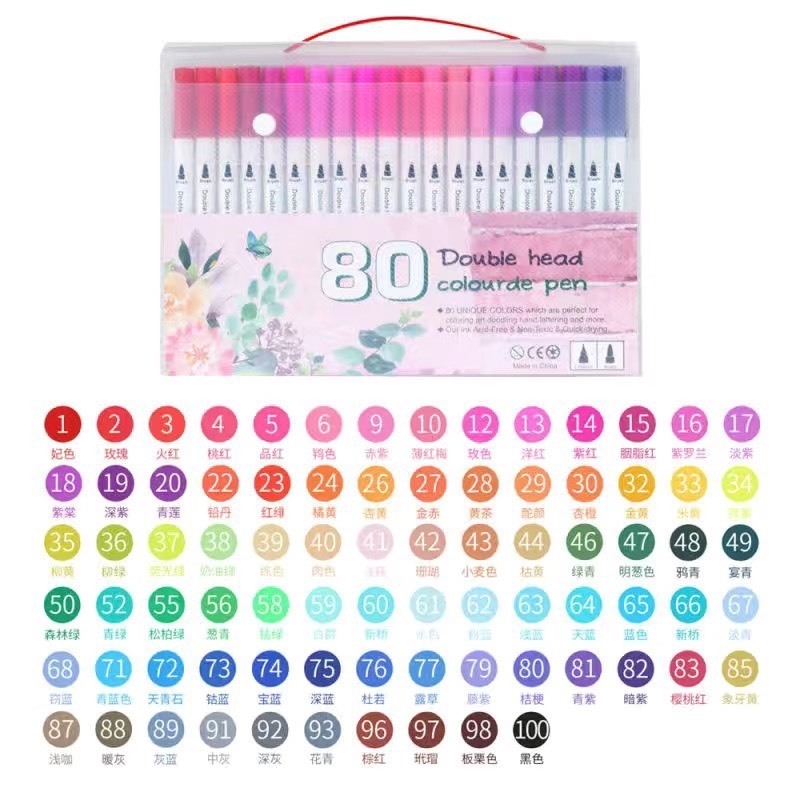 Bút lông marker 2 đầu brush dùng để vẽ, tô màu, Sketch hoặc viết calligraphy-set 48/80/100 màu