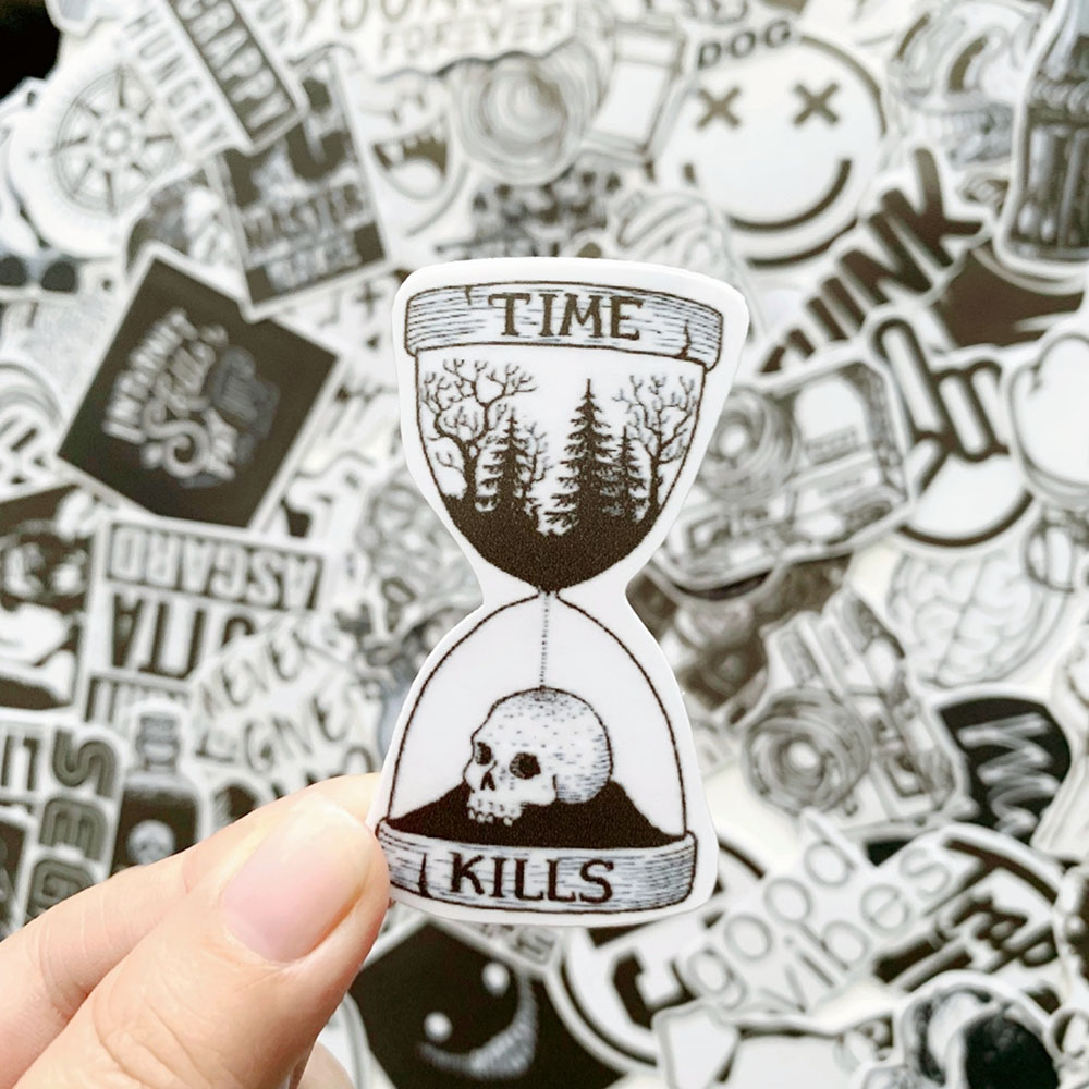 Bộ 20 Sticker Black White Đen Trắng Hình Dán Chống Nước Decal Chất Lượng Cao Trang Trí Va Li Du Lịch, Xe Đạp, Xe Máy, Laptop, Nón Bảo Hiểm, Máy Tính Học Sinh, Tủ Quần Áo, Nắp Lưng Điện Thoại