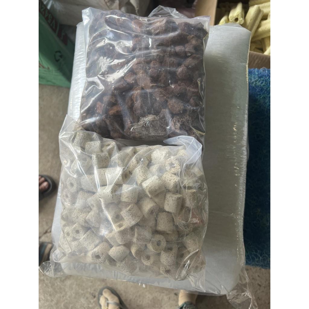 Combo Vật Liệu Lọc Nước Hồ Cá : Bông Lọc - Sứ Trắng - Nham Thạch