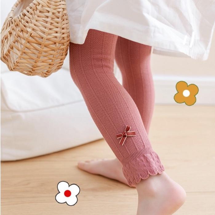 Quần tất len không bàn - quần leggings đính nơ trơn màu cho bé gái, co giãn 4 chiều size từ 1 đến 12 tuổi