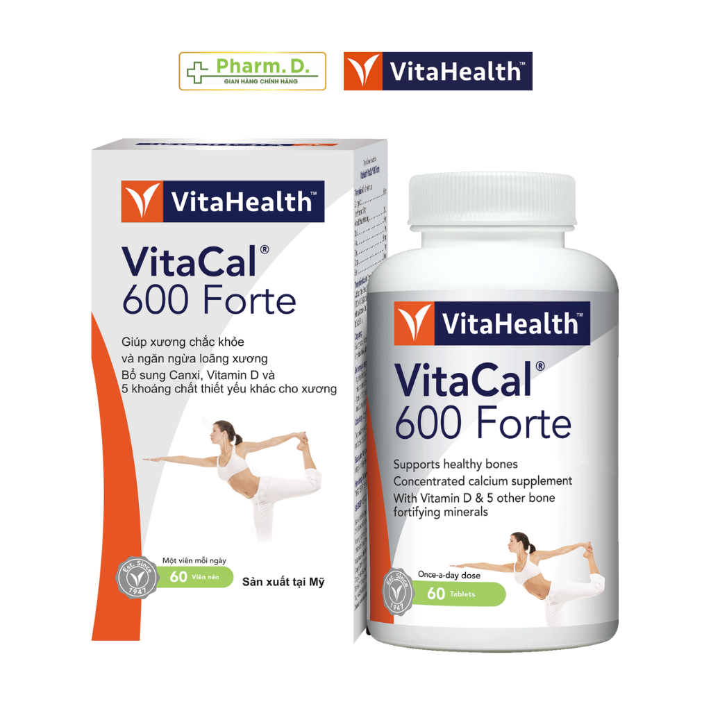 Viên Uống Bổ Sung Canxi Và D3 Phát Triển Xương Và Chiều Cao VITAHEALTH Vitacal 600 Forte ( Hộp 60 Viên)