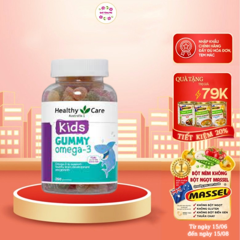 Omega 3 cho bé Healthy Care Kids Gummy Hỗ trợ phát triển trí tuệ toàn diện, tăng cường thị lực, Giúp bé học tập và ghi nhớ tốt hơn (dạng kẹo)- QuaTangMe Extaste