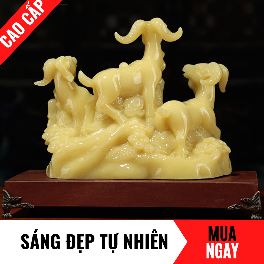 Tượng Dê Tam Dương Trang Trí Phong Thủy Bằng Đá Băng Ngọc Cao 28cm