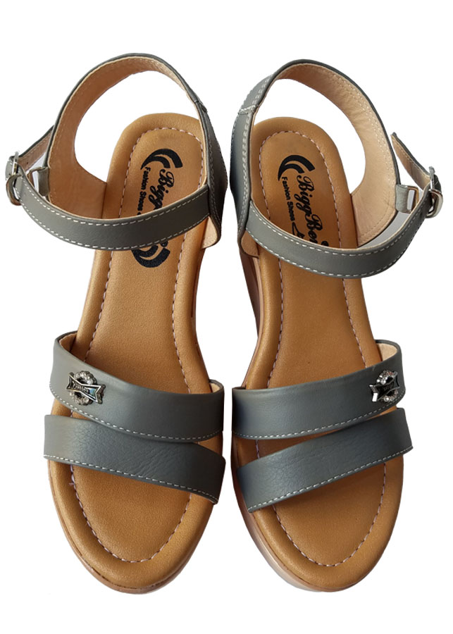 Giày sandal đế xuồng nữ da bò thật cao cấp HKT29