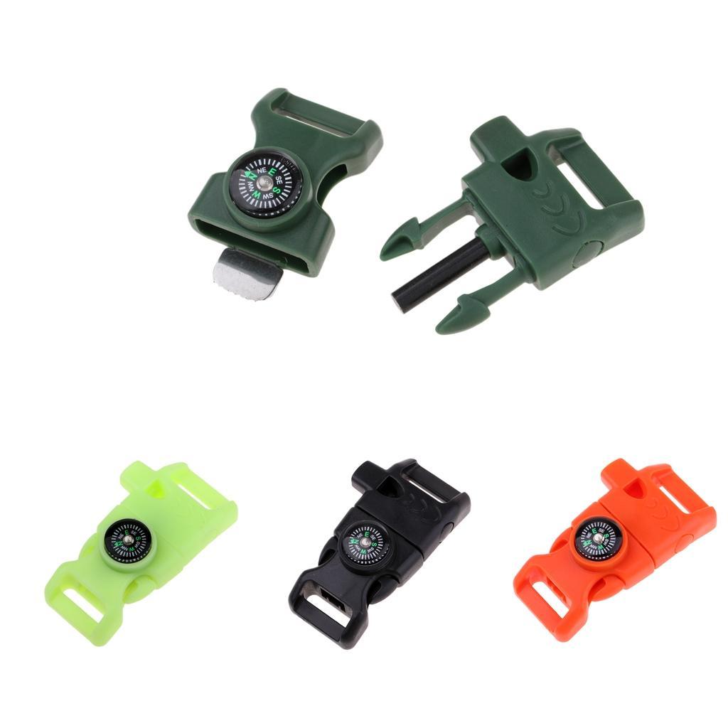 Plastic Side Release Buckle Whistle Compass Flint Fire Starter Emergency Tools for Outdoor Camping Hiking Backpacking