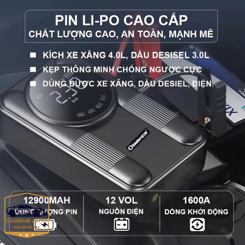 Bơm Lốp Kiêm Kích Bình Ô Tô, Xe Máy SOULOR CYD14 129000mAh Đa Năng – Sạc Dự Phòng, Đèn Pin, Bơm Siêu Tốc - Hàng chính hãng
