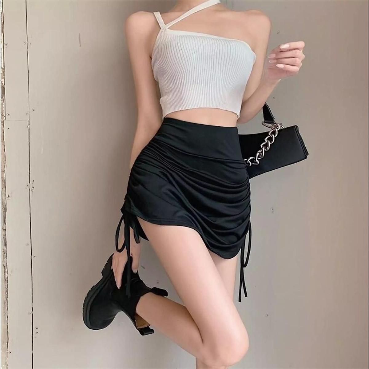 Chân váy rút dây nhiều màu nhún, Chân váy rút dây 2 bên chân váy ngắn nữ body nhún hông