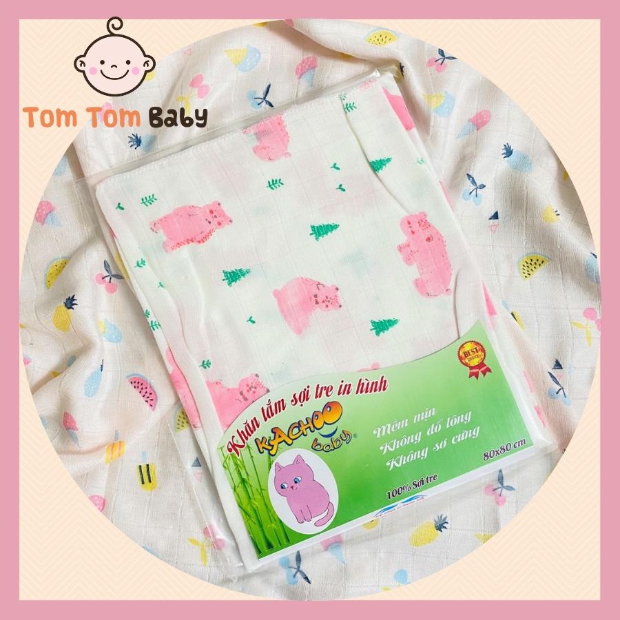 Khăn Sợi Tre cao cấp in hình 2 lớp, 4 Lớp Kachoo Baby - Kích Thước 80x80 cm