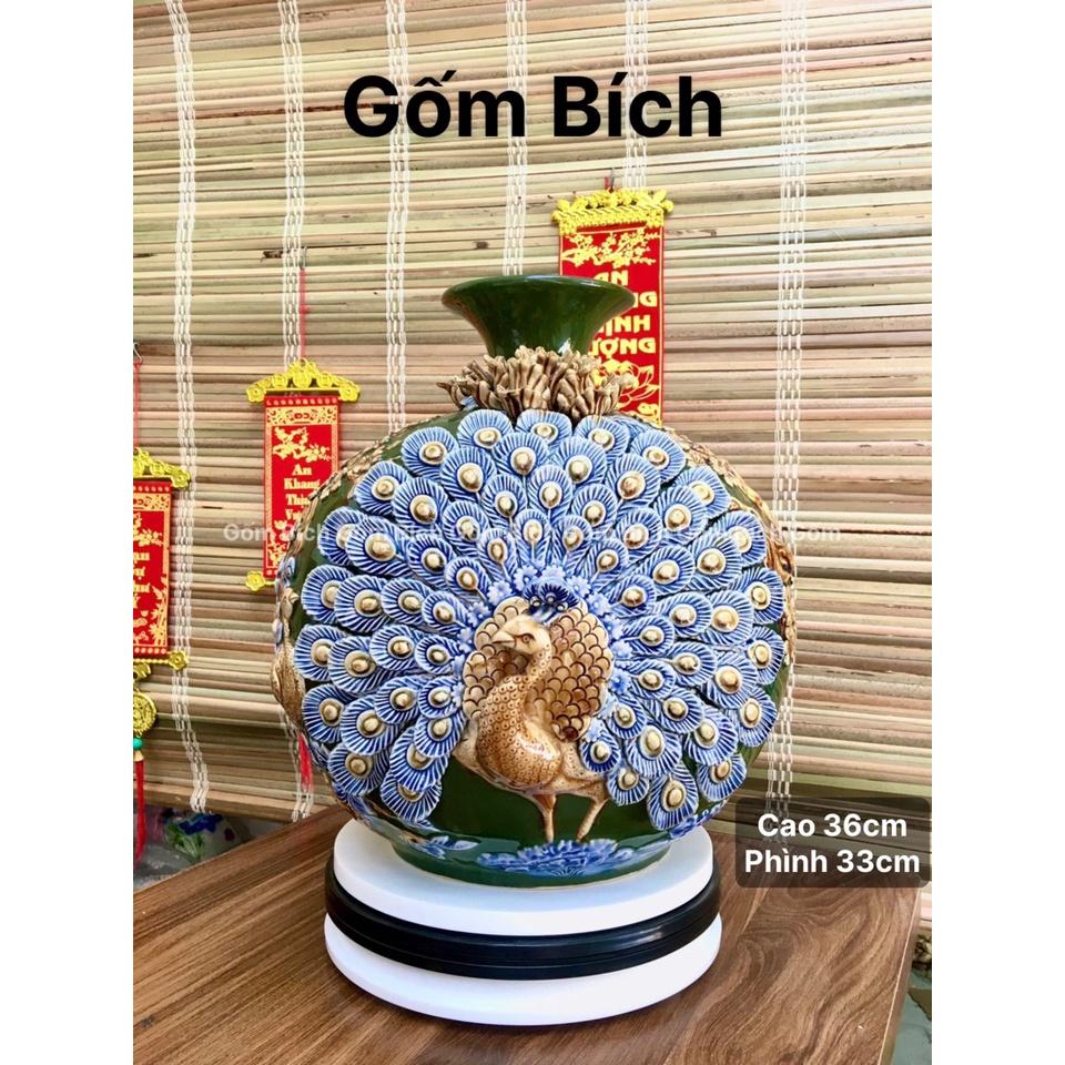 Bình Hút Lộc Cao 36cm Công Đào Đuôi Xòe Phú Quý Vinh Hoa Men Màu Bình Phong Thủy Tài Lộc Gốm Sứ Bát Tràng