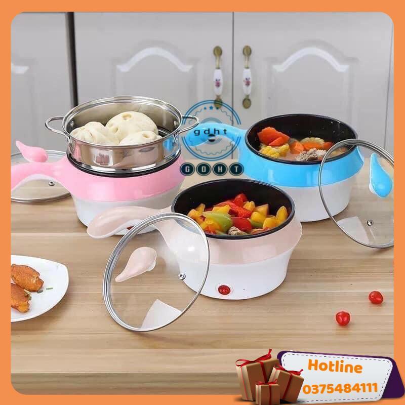 Nồi Lẩu Điện Đa Năng Kèm Giá Hấp Có Tay Cầm Tiện Dụng 18Cm, Nồi Lẩu Hấp Mini 2 Tầng Cao Cấp - Hàng Loại 1