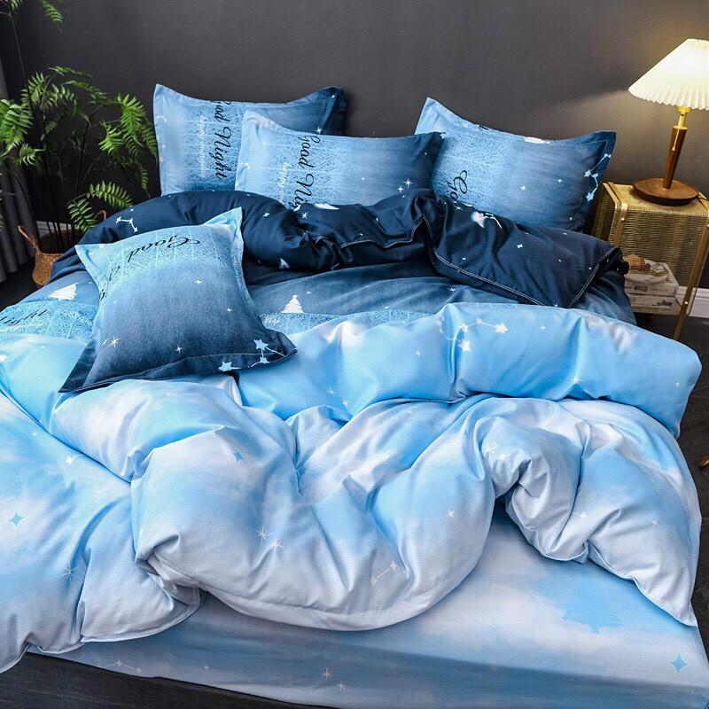 Bộ chăn ga gối Cotton poly M2T Bedding Good night, vỏ chăn mền, drap nệm và 2 vỏ gối