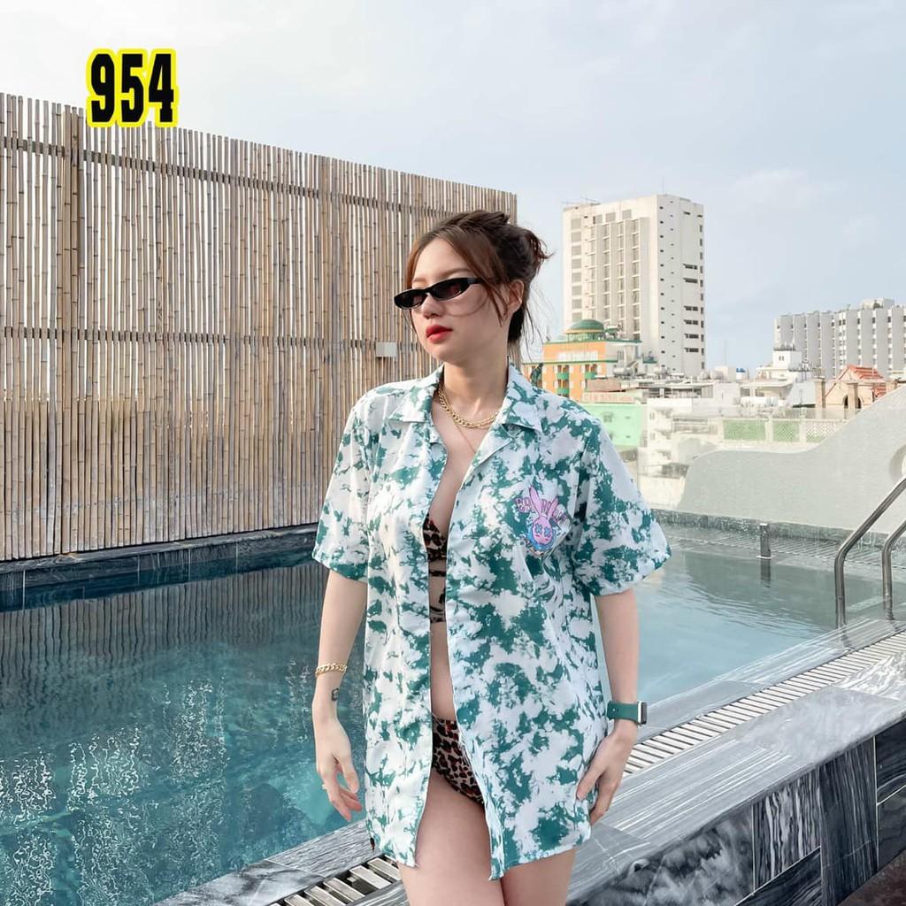 Áo sơ mi nam nữ loang xah in RABBIT DONUT cực hot