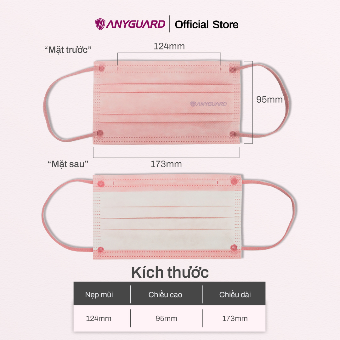 Combo 3 Túi Khẩu Trang Y Tế ANYGUARD SENSE Lọc 99% Vi Khuẩn, Màu Sắc Trendy, An Toàn Da Nhạy Cảm Dành Cho Người Lớn (Túi 10 Chiếc/ Màu Xanh, Tím, Hồng)